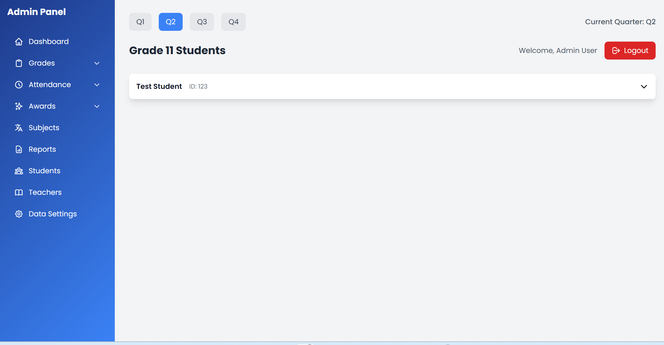 Grades Page (Quarterly Performance Trends)